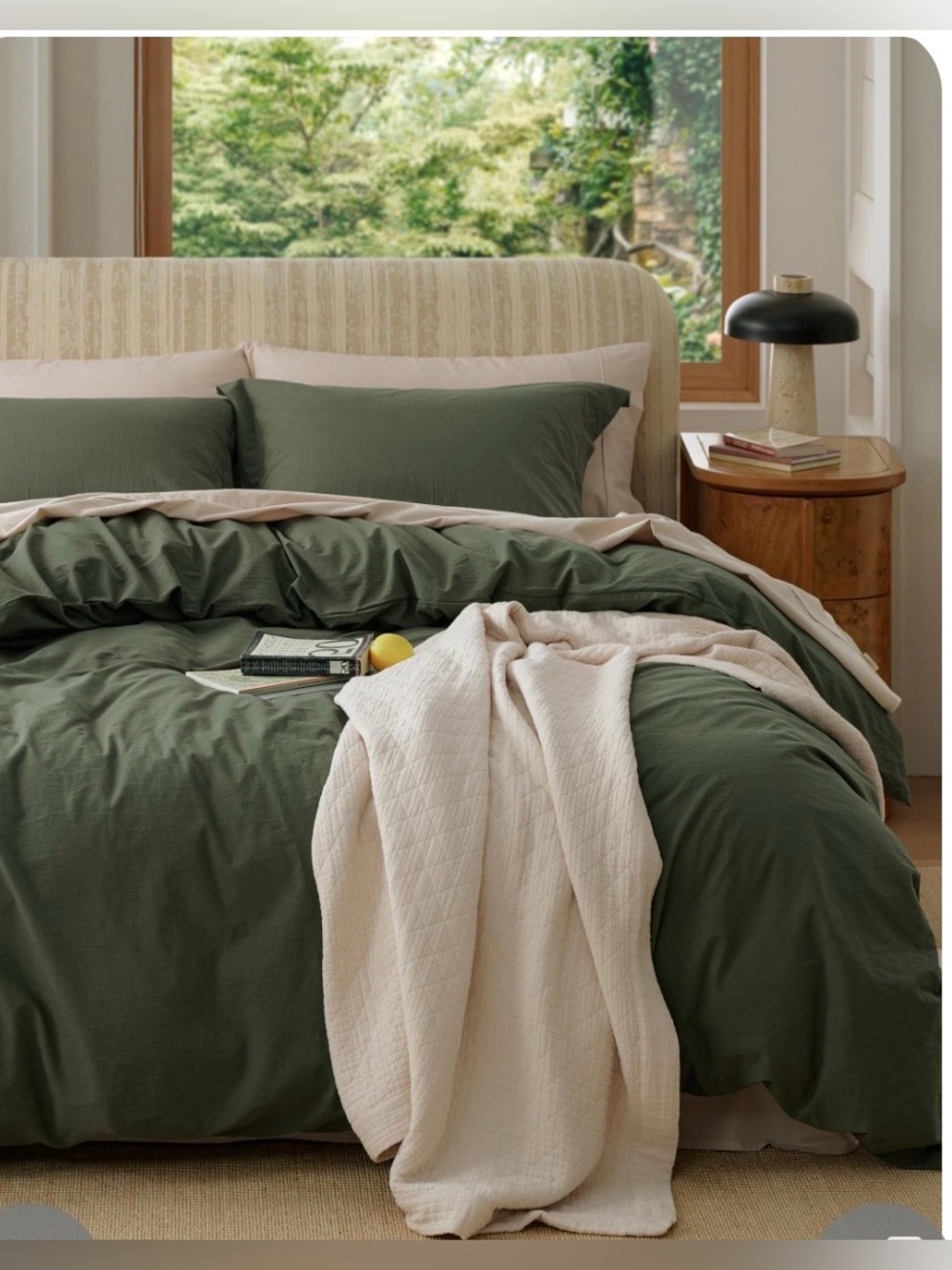 FULL SIZE 100% Washed Cotton LINEN-LIKE Duvet Set - OLIVE GREEN